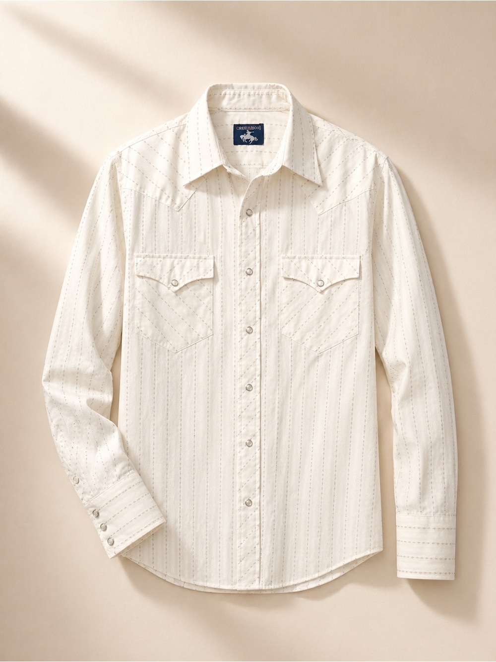 Men's White Snap-Front Western Shirt with Subtle Stripe